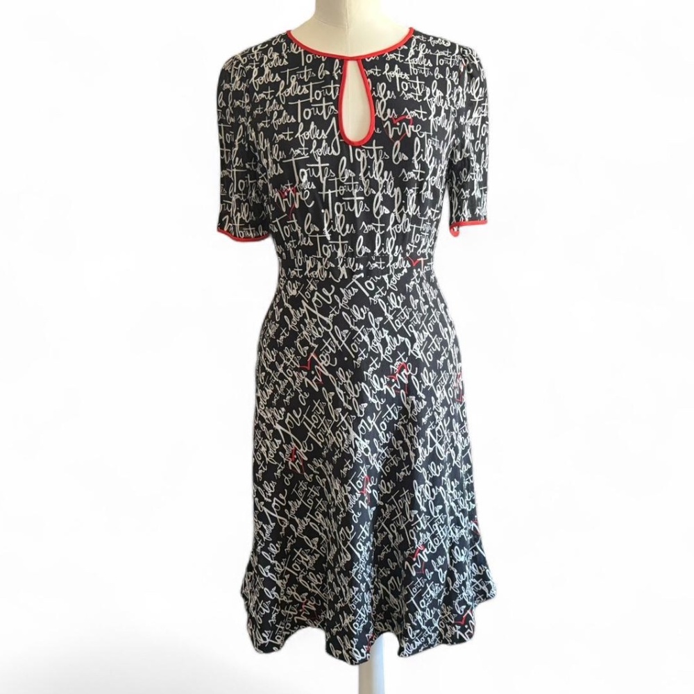 Kate Spade Black and White Midi Dress with Red Accents